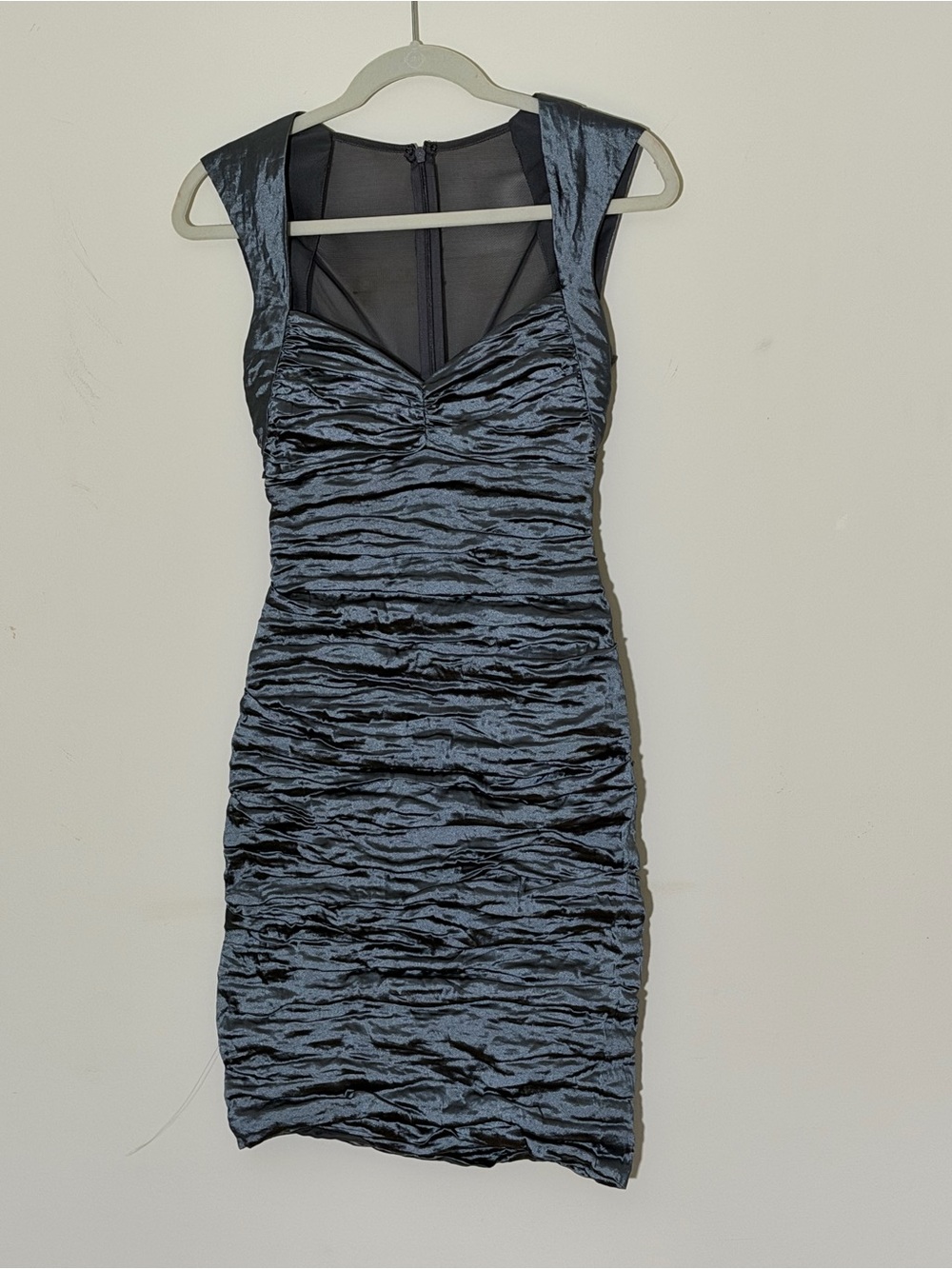 Nicole Miller Metallic Silver Ruched Bodycon Cocktail Dress Size 4